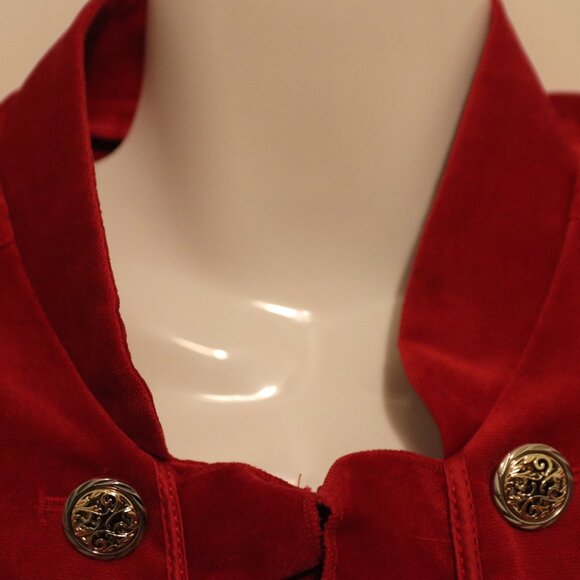 Cass Vibrant Red Velvet Jacket Size Petite Large Hook & Eye Front Closure - Picture 4 of 16